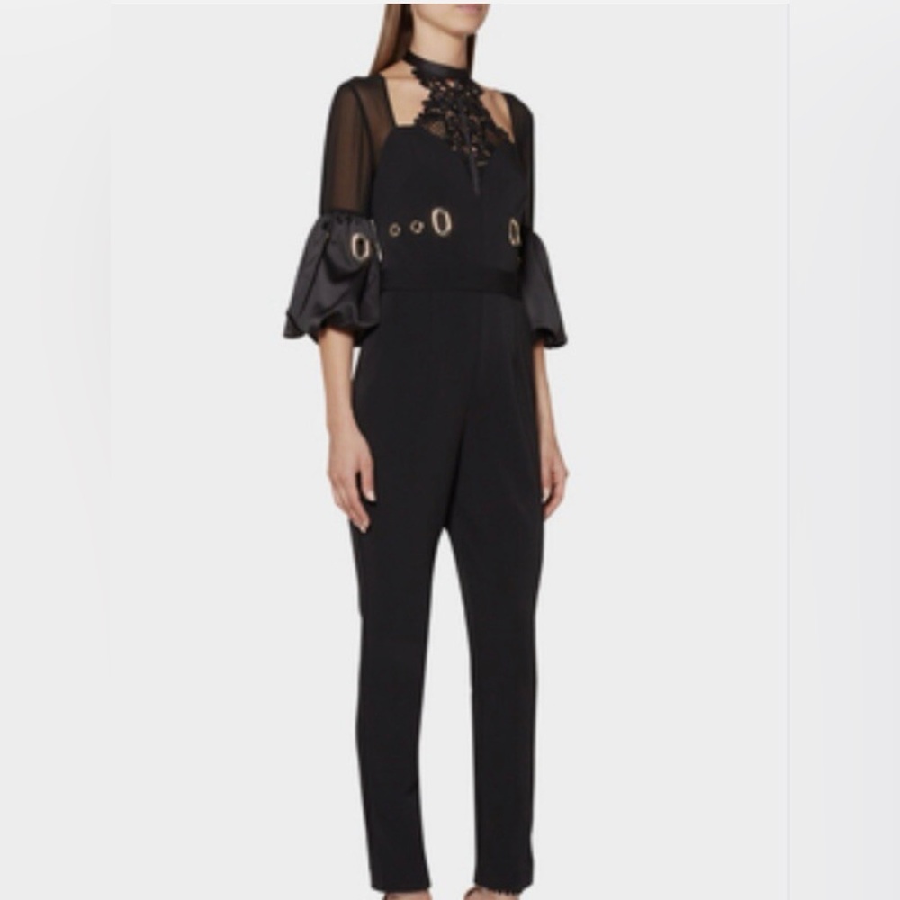 Self-Portrait Black Jumpsuit with Sheer Sleeves